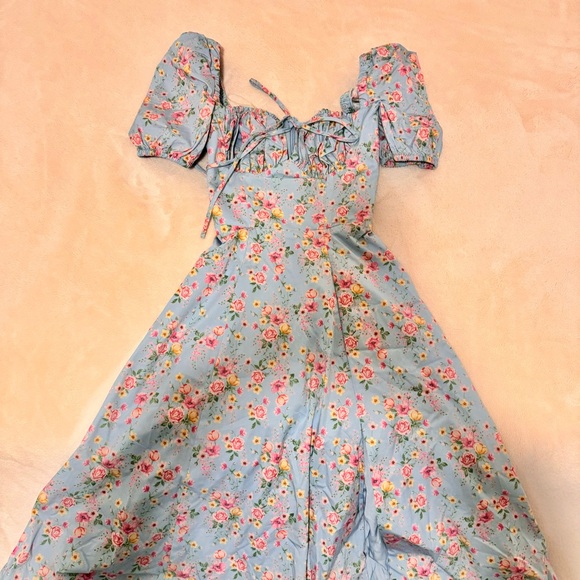 HOUSE OF CB TALLULAH BLUE VINTAGE FLORAL PUFF SLEEVE MIDI DRESS (Size XS) - Picture 7 of 12